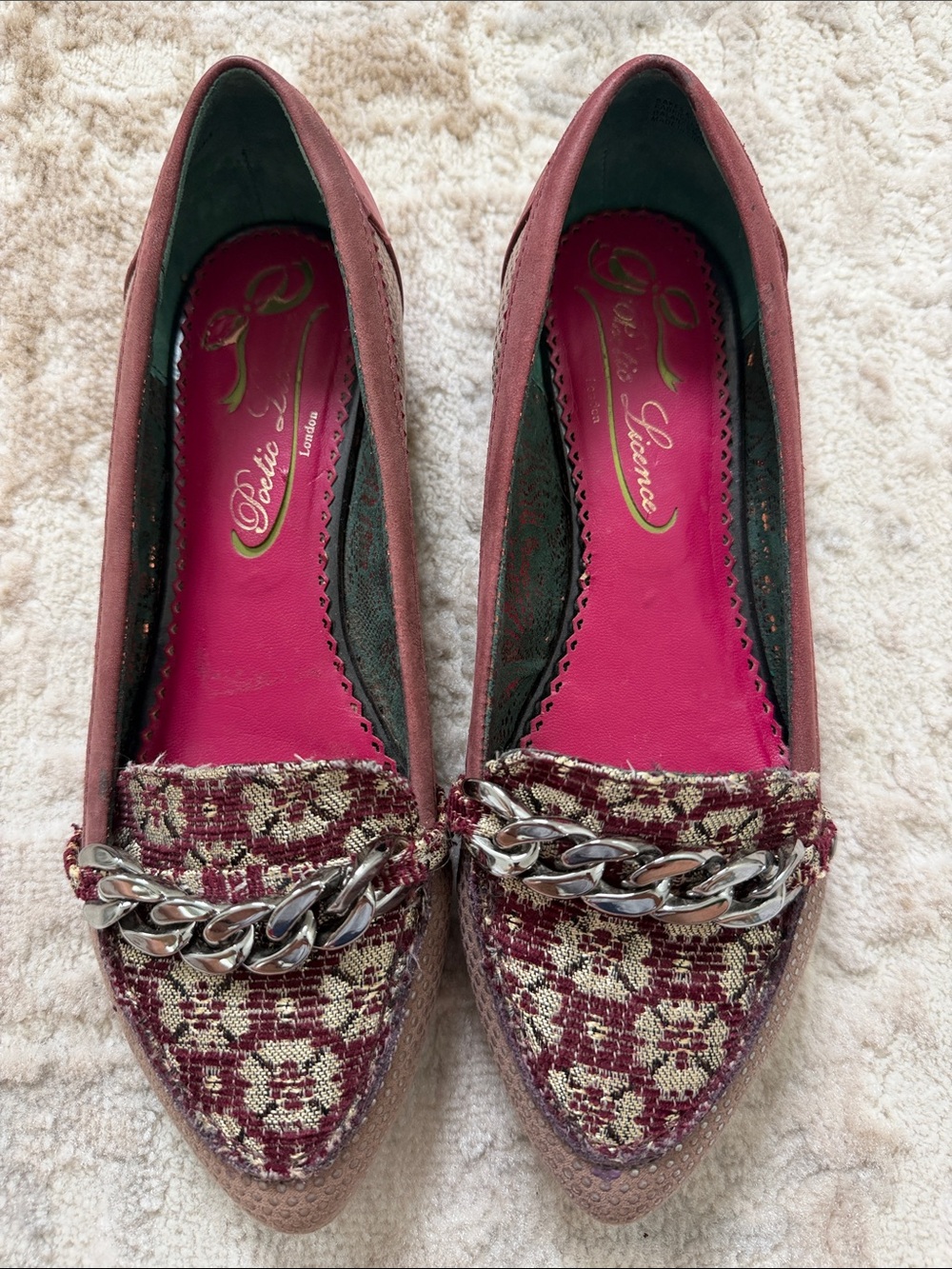 Poetic License Burgundy Pink Chain-Accent Flats